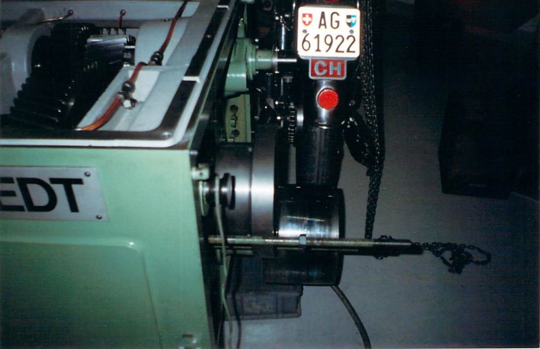 WIAP Reparatur Heyligenstaedt Spindelstock: Lagerschaden, Ausbau und Montage: Bild 14. Wieder montierter Spindelstock Heyligenstaedt beim Testlauf 1 .