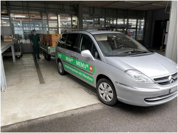 WIAP Umbau Rahmenbearbeitungsmaschine: Bild 8.1: Rückfahrt mit Montagematerial nach 2 Wochen. Unter Corona-Bedingungen ist es obl