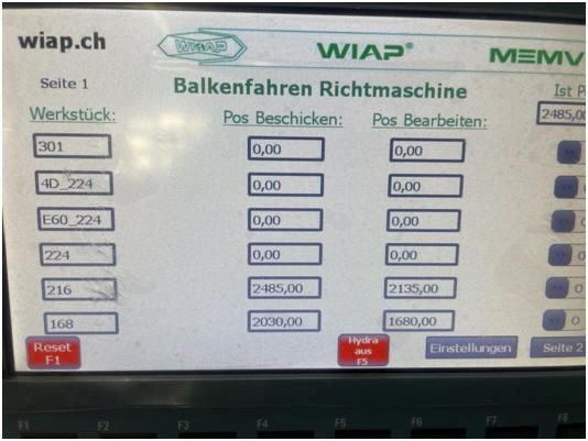WIAP Umbau Richtmaschine: Bild 7.7 Das neue HMI ermöglicht für den Operateur beliebige Bauteil Arten anzutippen. Es 