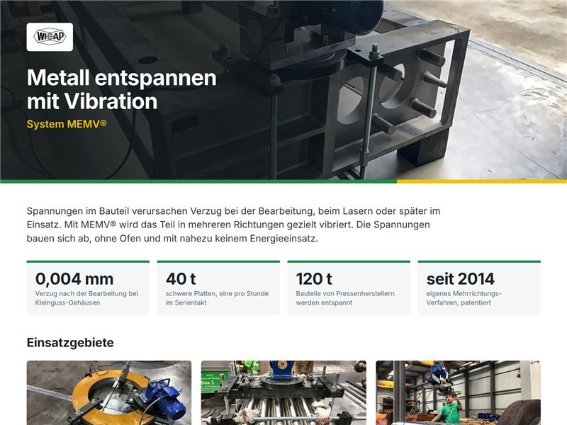 Metall entspannen mit Vibration – System MEMV® · WIAP AG